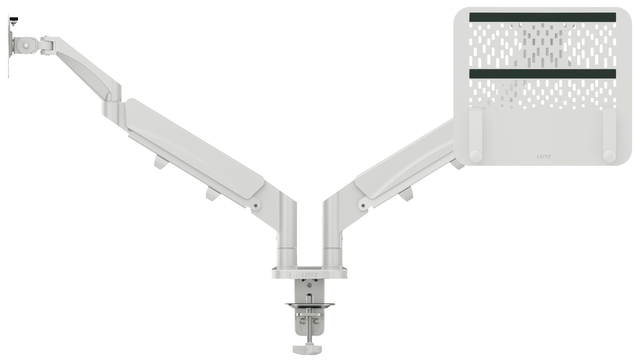 Bras double pour écran et ordinateur portable Leitz Ergo faible encombrement gris