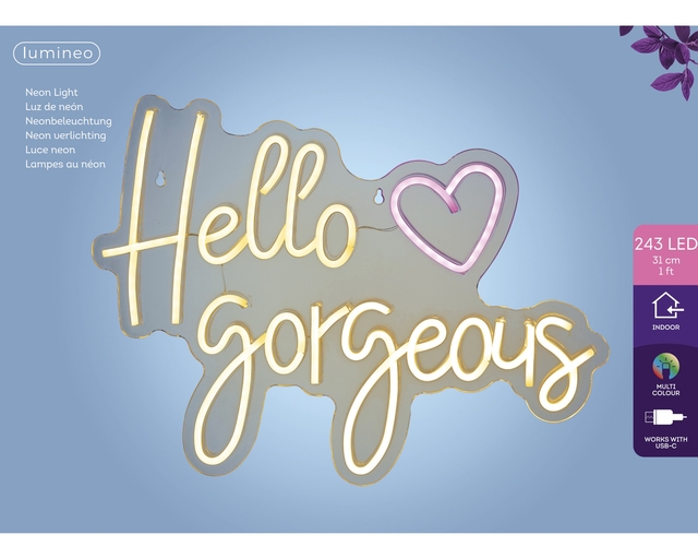 Enseigne LED Lumineo intérieur USB néon Hello Gorgeous