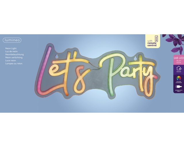 Enseigne LED Lumineo intérieur USB Neon Let's Party LED Color change