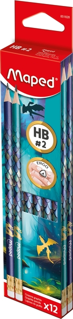 Potlood Maped Dragon HB met gum assorti 12 stuks