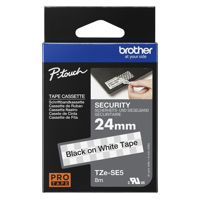 Ruban de lettrage Brother P-touch TZe-SE5 Securité 24mm noir sur blanc
