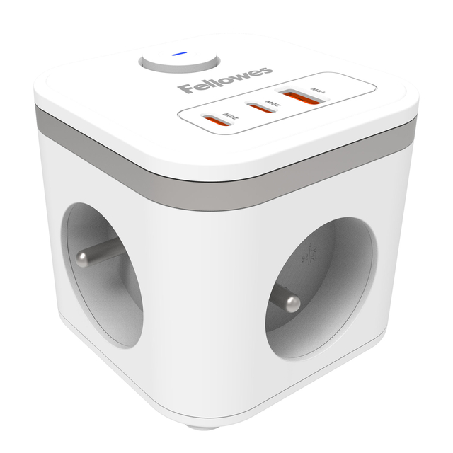 Cube d'alimentation Fellowes Power Cube E 3 prises 1x USB A 2x USB C 2m blanc FR/BE