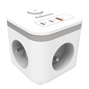 Stekkerblok Fellowes Power Cube E 3vdg 1xUSB A 2xUSB C 2m wit FR/BE
