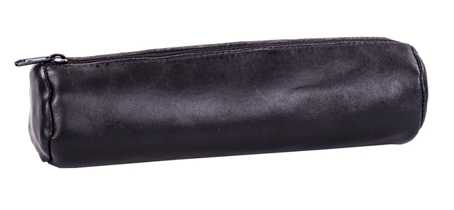 Trousse ronde Oxford 22x6cm cuir noir