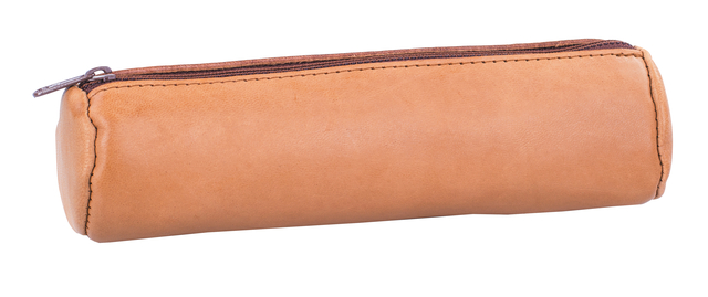 Trousse ronde Oxford 22x6cm cuir naturel