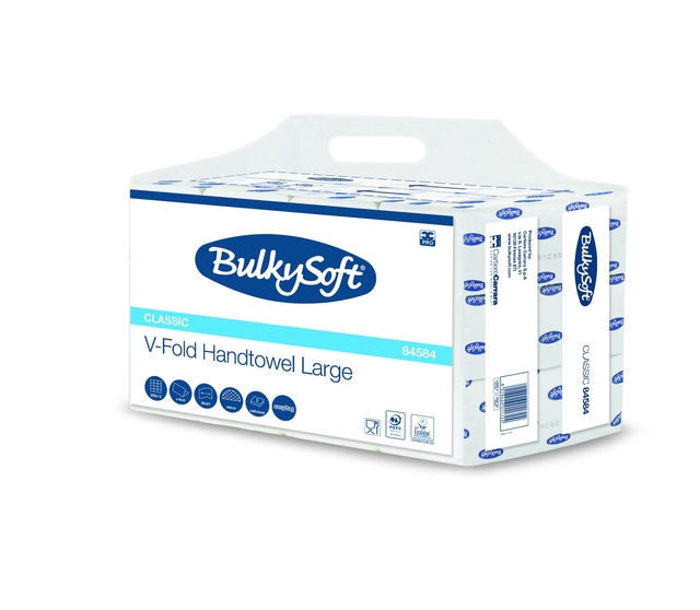 Essuie-mains BulkySoft Classic pli-V 2 épaisseurs 240x210mm 12x 250 feuilles blanc 84584