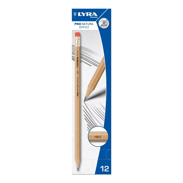 Potlood LYRA Pro Natura Office HB met gum set à 12 stuks grijs
