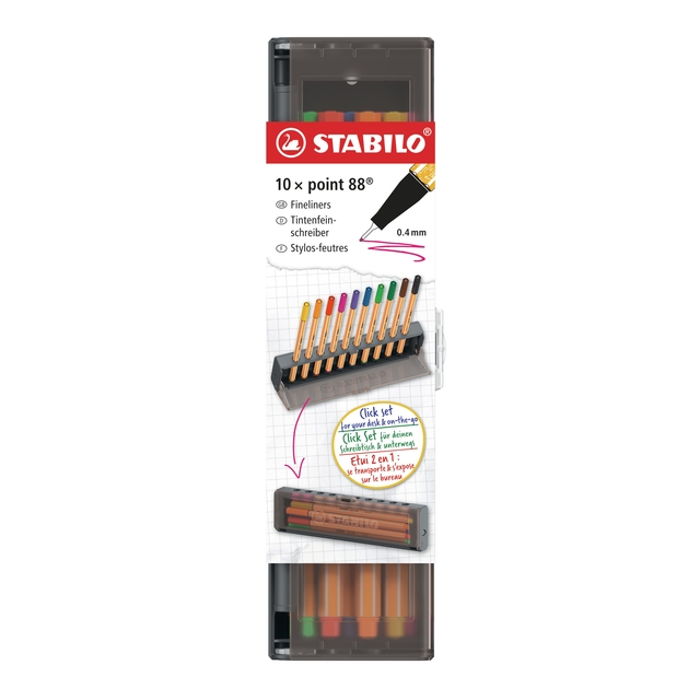Fineliner STABILO point 88 Fin Clickser 10 couleurs