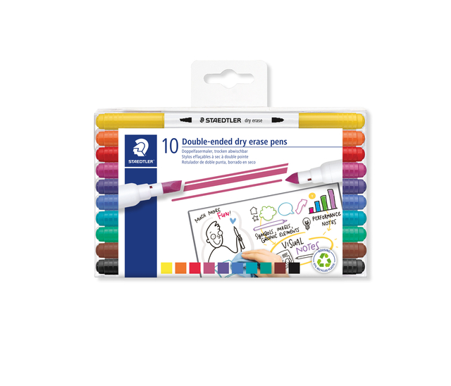 Whitebordstiften Staedtler dry erase dubbele punt set à 10 kleuren