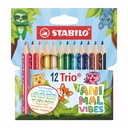 Crayon de couleur STABILO Trio Thick Short Animal Vibes assorti blister 12 pièces