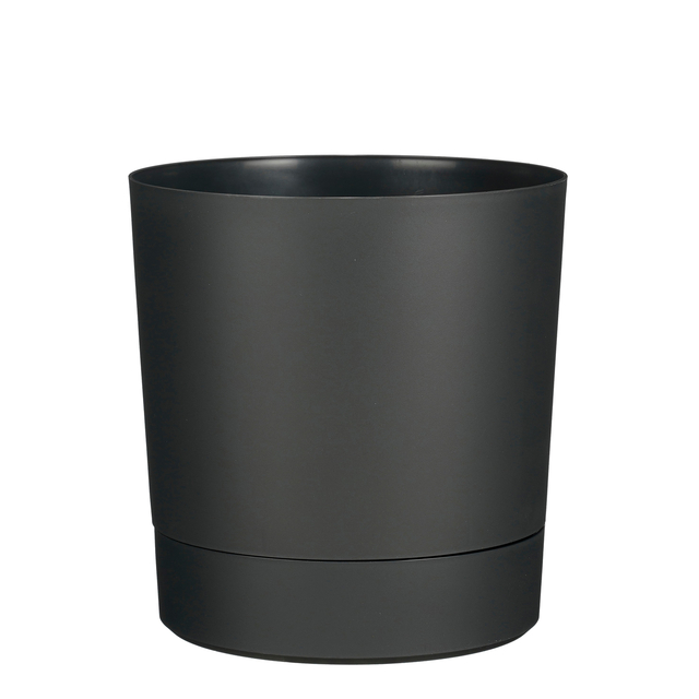 Pot de fleur Mica Coco rond avec soucoupe H 29,5cm Ø28cm anthracite