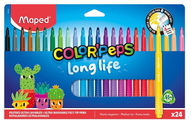 Feutre de coloriage Maped Color’Peps Long Life 2.0 set 24 pièces assorti