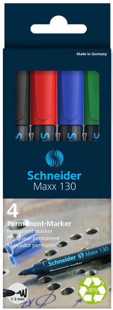 Marqueur permanent Schneider Maxx 130 ogive 1-3mm assorti 4 pièces