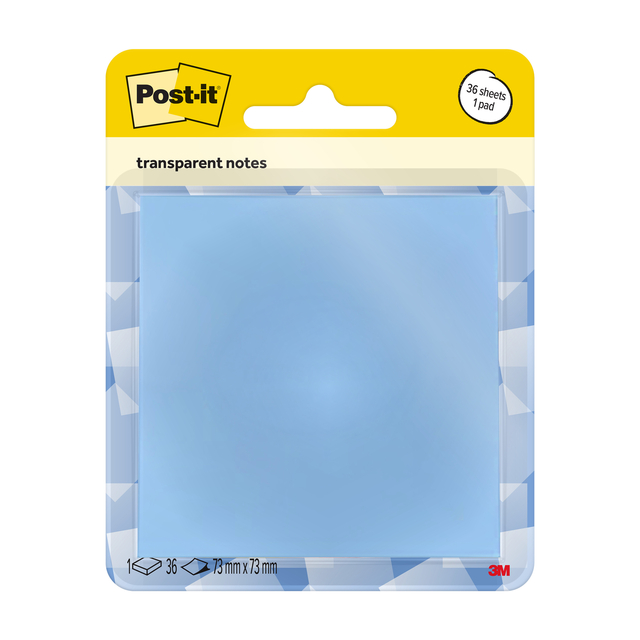 Memoblok Post-it 3M 73x73mm Transparant blauw