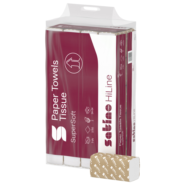 Essuie-mains Satino PT2 HiLine 276600 2 épaisseurs Pli-W 206x320mm blanc 25x 120 feuilles