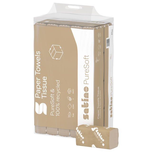 Handdoek Satino PT3 PureSoft v-vouw 2-laags 240x230mm 20x200 vel naturel 277540