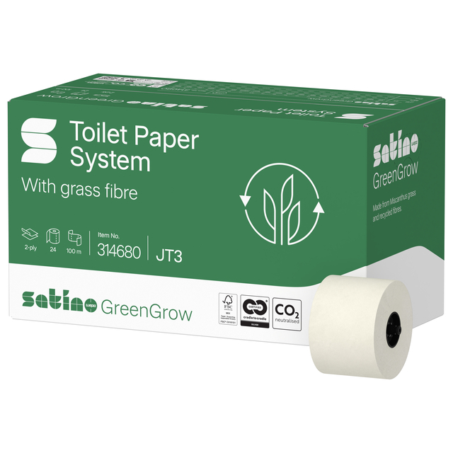 Toiletpapier Satino JT3 GreenGrow systeemrol 2-laags 24x100m wit 314680