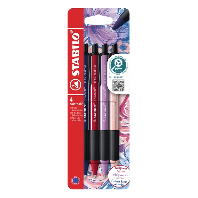 Stylo bille STABILO pointball Wildflower assorti 4 pièces