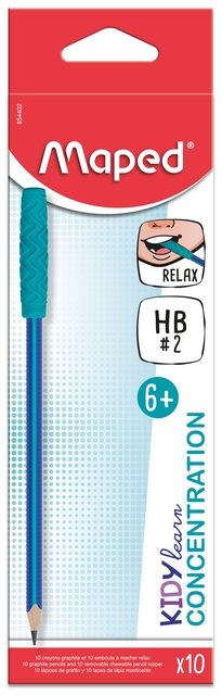 Crayon graphite Maped Kidy Learn Concentration avec embout à mâcher 10 pièces bleu