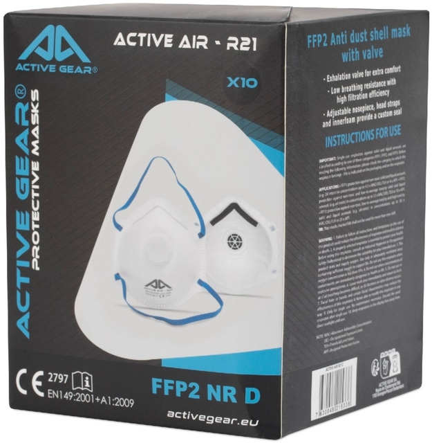 Stofmasker Active Gear met ventiel ffp2 10 stuks