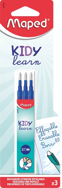 Balpenvulling Maped Kidy uitwisbaar medium blauw blister à 3 stuks