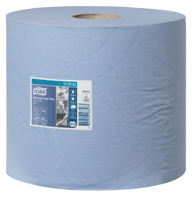 Poetspapier Tork Wiping Plus Combi W1/2  255m blauw 130052