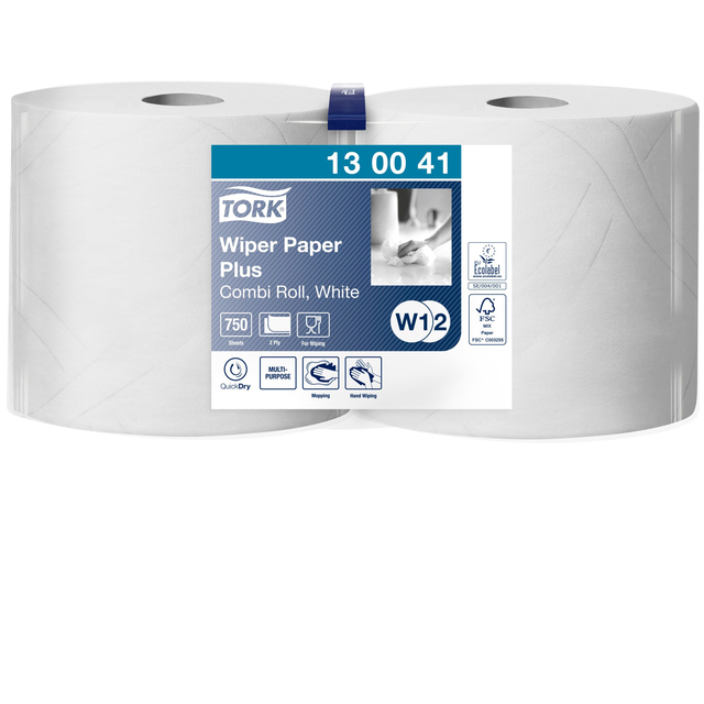 Papier d'essuyage Tork W2 Plus Premium 130041 2 épaisseurs 750 feuilles blanc