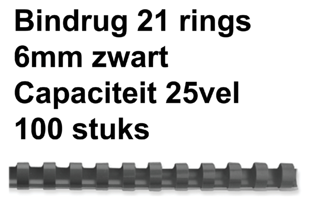 Bindrug GBC 6mm 21rings A4 zwart 100 stuks