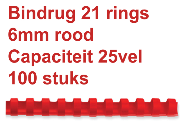 Bindrug GBC 6mm 21rings A4 rood 100 stuks