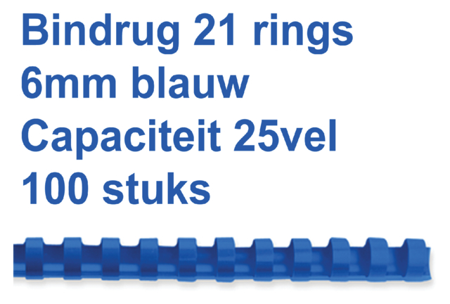 Bindrug GBC 6mm 21rings A4 blauw 100 stuks