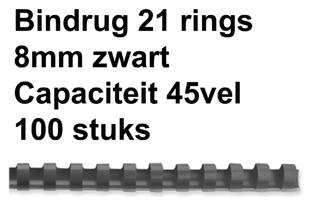 Bindrug GBC 8mm 21rings A4 zwart 100 stuks