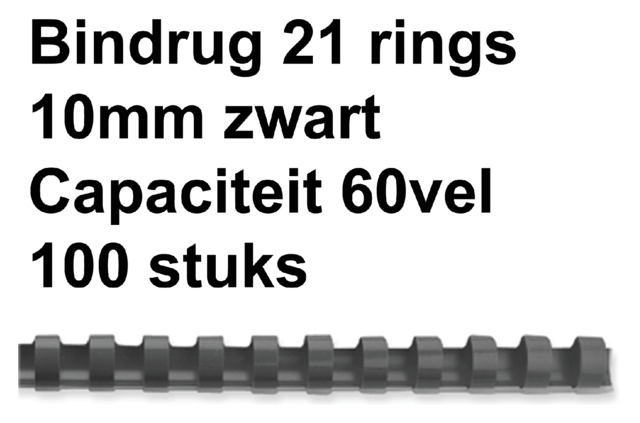 Bindrug GBC 10mm 21rings A4 zwart 100 stuks