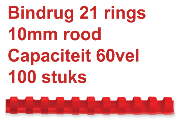 Bindrug GBC 10mm 21rings A4 rood 100 stuks