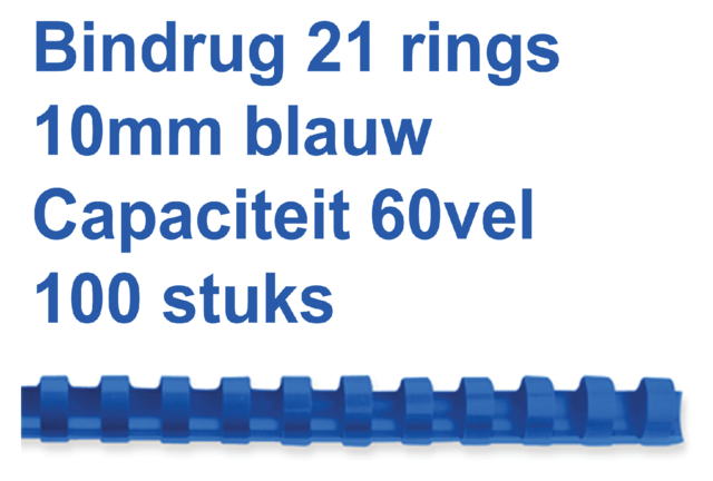 Bindrug GBC 10mm 21rings A4 blauw 100 stuks