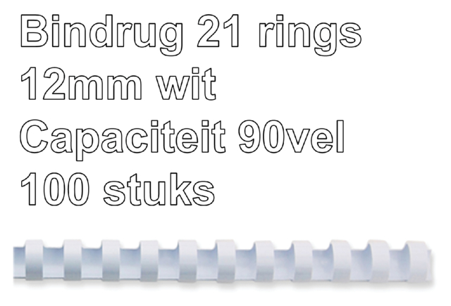 Bindrug GBC 12mm 21rings A4 wit 100 stuks