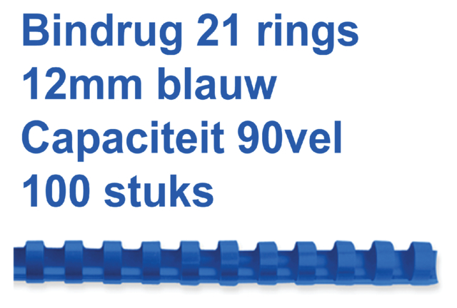 Bindrug GBC 12mm 21rings A4 blauw 100 stuks