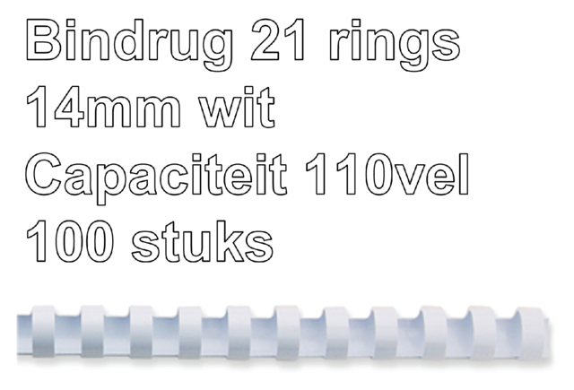 Bindrug GBC 14mm 21rings A4 wit 100 stuks