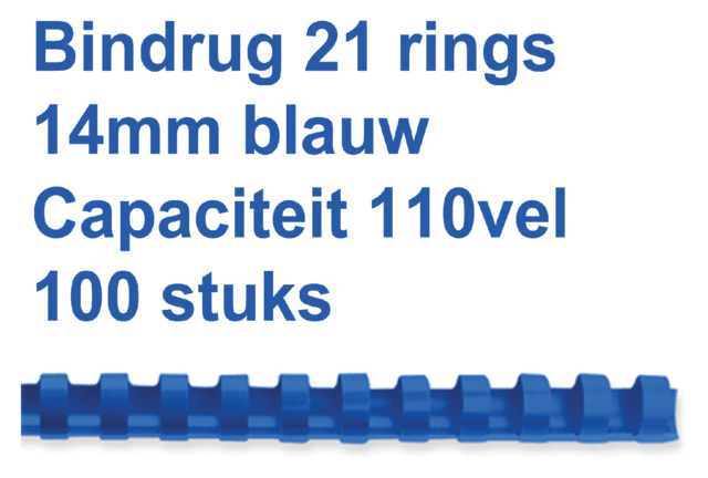 Bindrug GBC 14mm 21rings A4 blauw 100 stuks