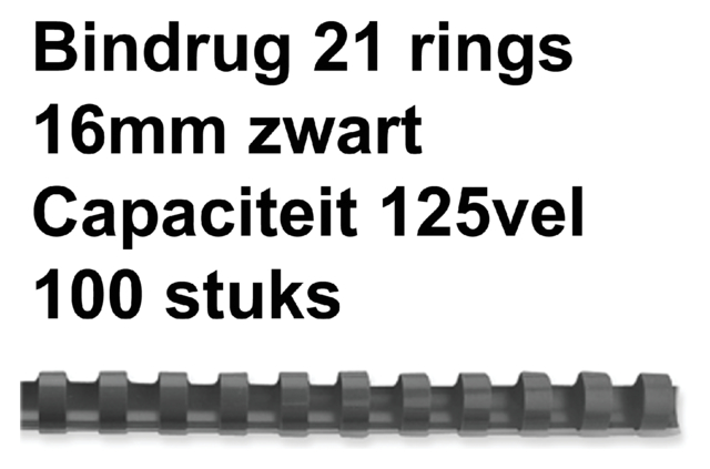 Bindrug GBC 16mm 21rings A4 zwart 100 stuks