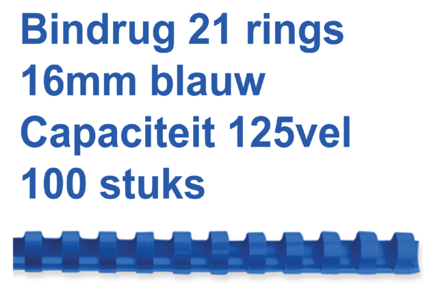 Bindrug GBC 16mm 21rings A4 blauw 100 stuks