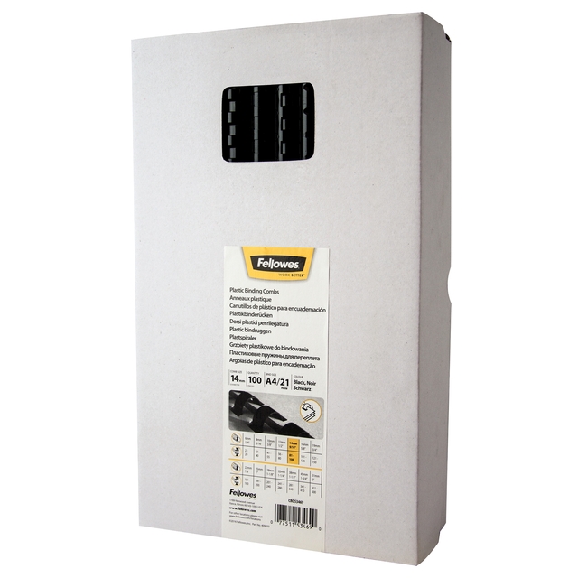 Reliure Fellowes 14mm 21 anneaux A4 noir 100 pièces