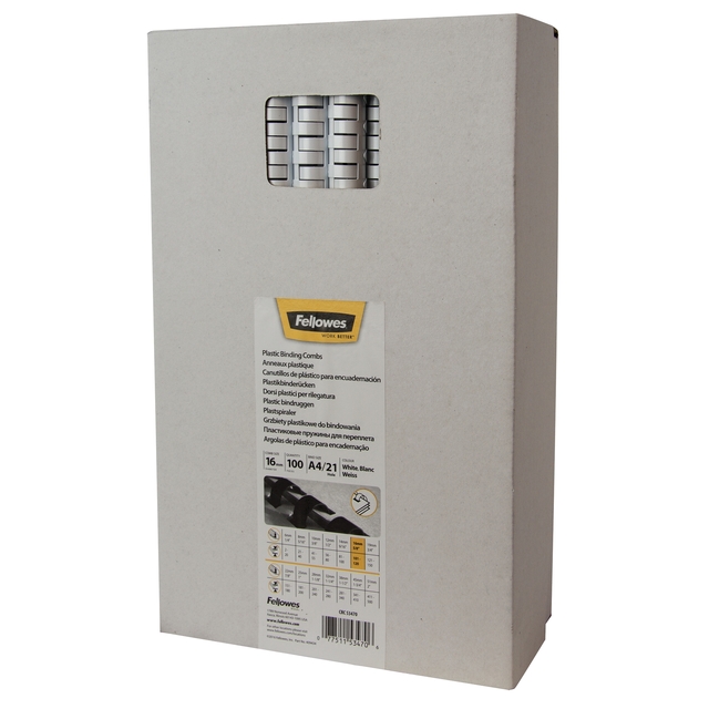 Reliure Fellowes 16mm 21 anneaux A4 blanc 100 pièces