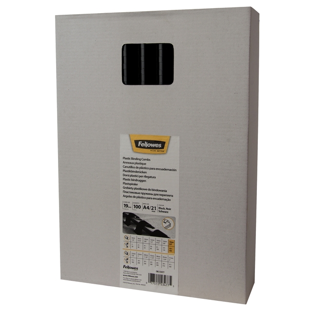 Reliure Fellowes 19mm 21 anneaux A4 noir 100 pièces