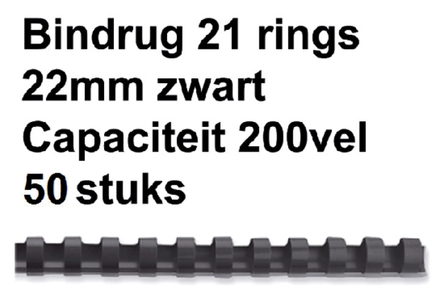 Bindrug Fellowes 22mm 21rings A4 zwart 50 stuks