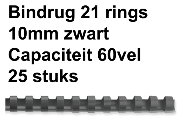 Bindrug Fellowes 10mm 21rings A4 zwart 25 stuks