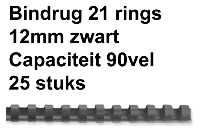 Bindrug Fellowes 12mm 21rings A4 zwart 25 stuks