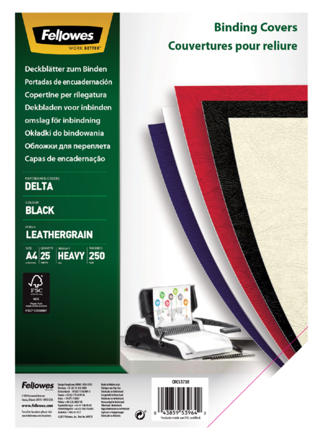 Couverture Fellowes A4 imitation cuir noir 25 pièces