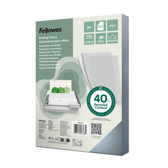 Couverture Fellowes A4 PVC 300 micron recyclé 100 pièces