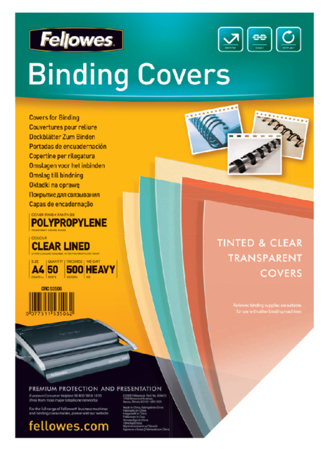 Couverture Fellowes A4 PP 500micron transparent 50 pièces