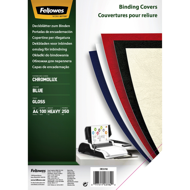 Couverture Fellowes A4 Chromolux 250g bleu 100 pièces